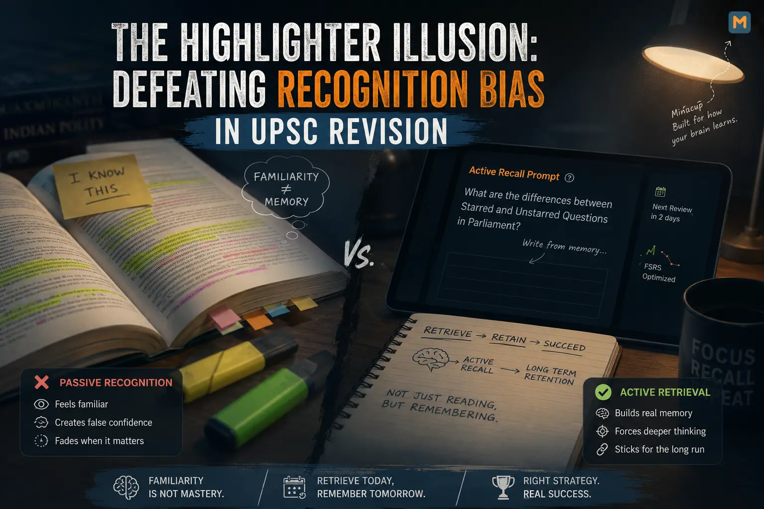 Mindcup Active Recall Interface showing the Starred vs Unstarred Questions PYQ
